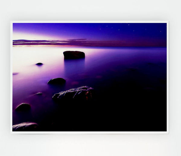 Foggy Purple Shore At Sunset Print Poster Wall Art