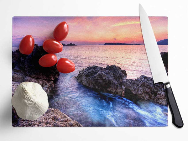 Ocean Rocks At Dawn Glass Chopping Board