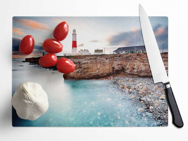 Lighthouse Ocean Rocks Glass Chopping Board