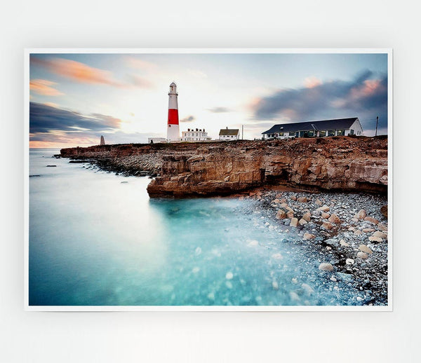 Lighthouse Ocean Rocks Print Poster Wall Art