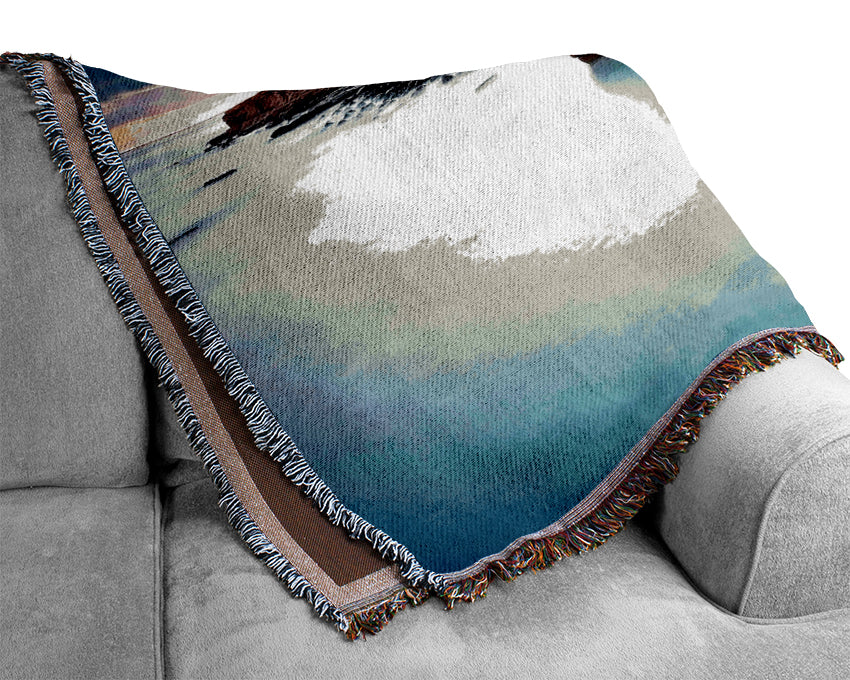 Lighthouse Ocean Rocks Woven Blanket