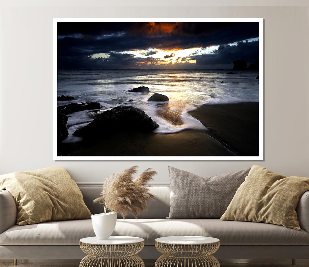 Beautiful Beach Ocean As Dawn Breaks Print Poster Wall Art