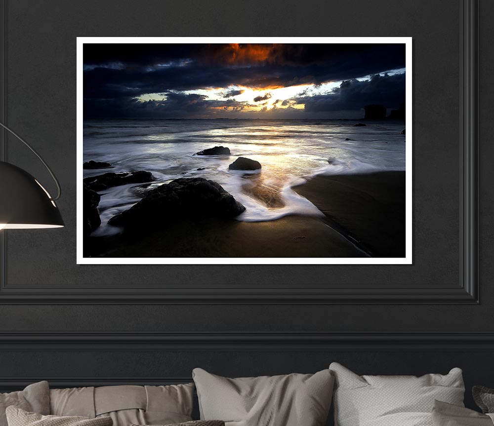 Beautiful Beach Ocean As Dawn Breaks Print Poster Wall Art