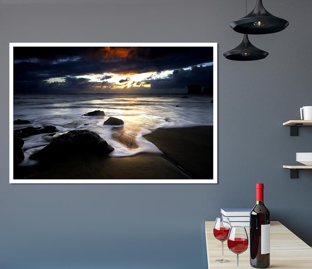 Beautiful Beach Ocean As Dawn Breaks Print Poster Wall Art