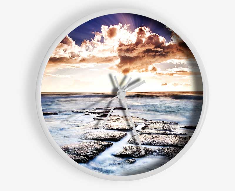 Ocean Shore Below The Clouds Clock - Wallart-Direct UK