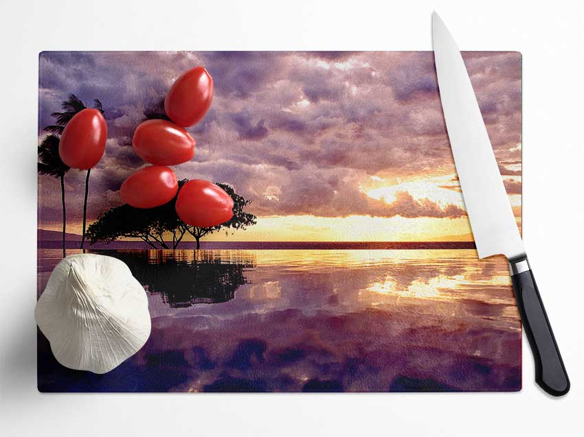 Stunning Tree In The Cloudy Sky Ocean Glass Chopping Board