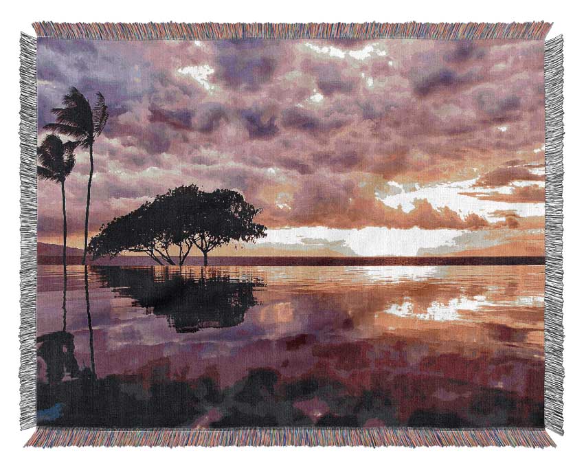 Stunning Tree In The Cloudy Sky Ocean Woven Blanket