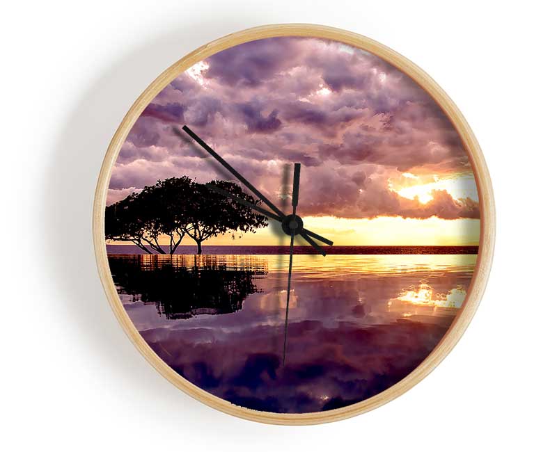 Stunning Tree In The Cloudy Sky Ocean Clock - Wallart-Direct UK