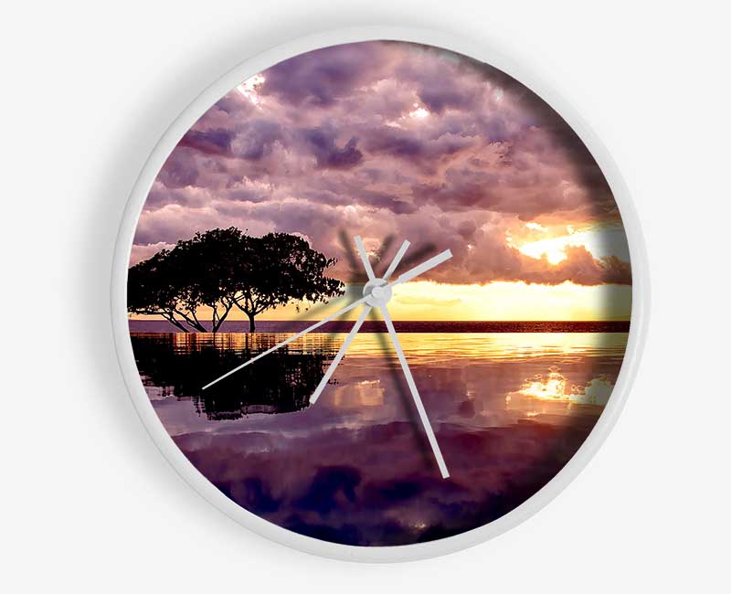 Stunning Tree In The Cloudy Sky Ocean Clock - Wallart-Direct UK