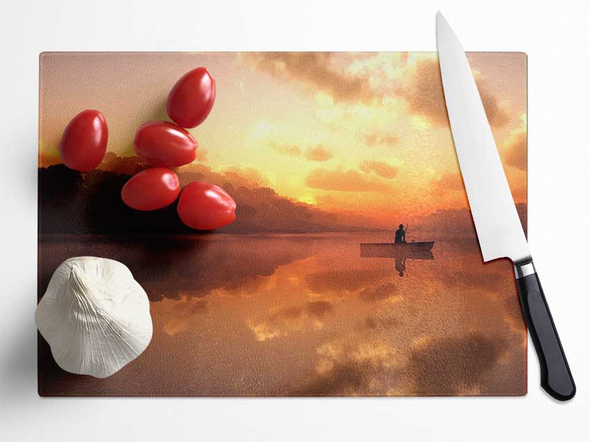 Fishing In The Tranquil Sky Reflection Glass Chopping Board