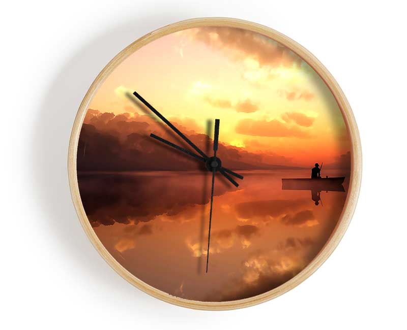 Fishing In The Tranquil Sky Reflection Clock - Wallart-Direct UK