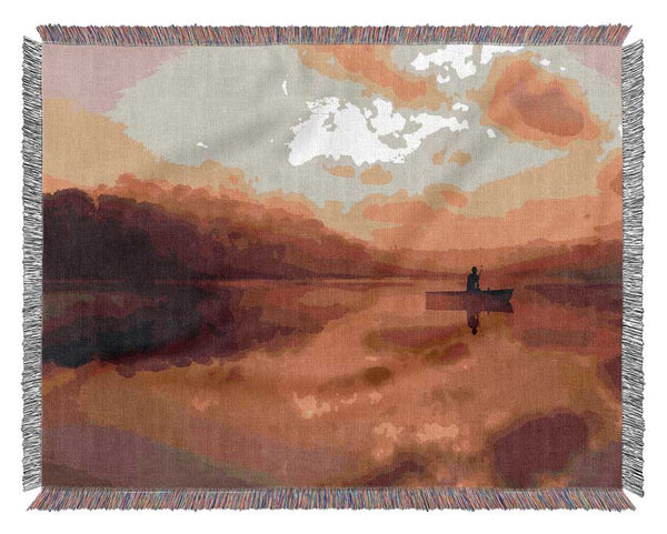 Fishing In The Tranquil Sky Reflection Woven Blanket