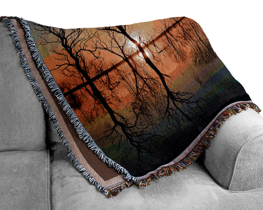 Beautiful Reflections Of The Winter Trees Woven Blanket