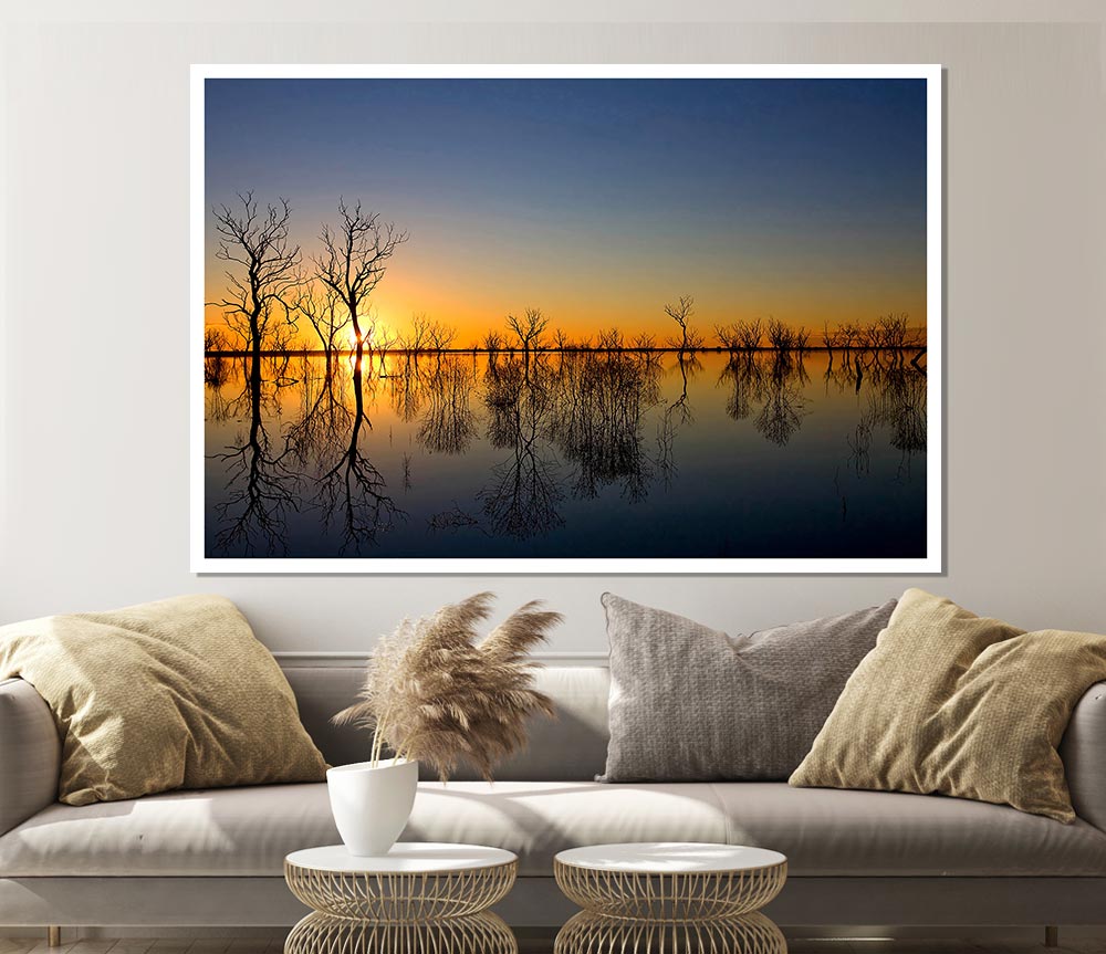 Beautiful Reflections Of The Winter Trees Print Poster Wall Art