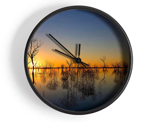 Beautiful Reflections Of The Winter Trees Clock - Wallart-Direct UK