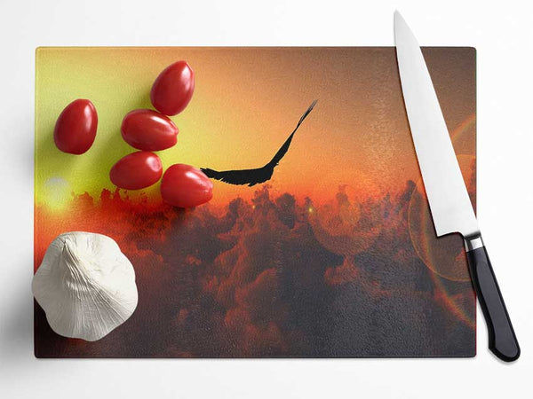 Eagle Flying In The Burnt Orange Sky Glass Chopping Board