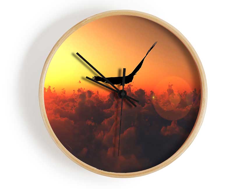 Eagle Flying In The Burnt Orange Sky Clock - Wallart-Direct UK