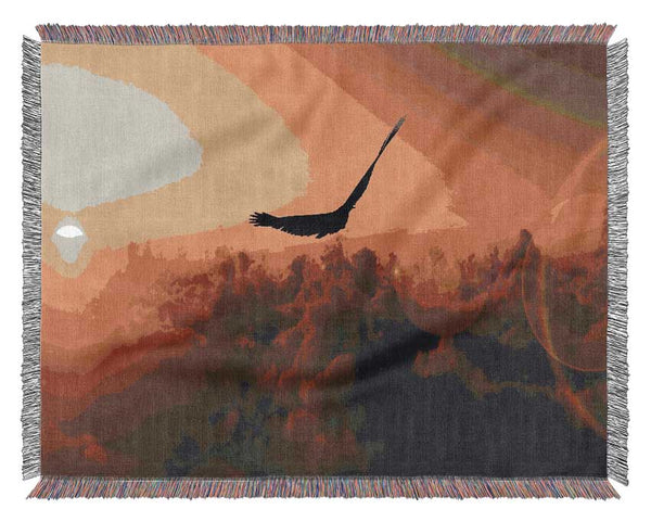 Eagle Flying In The Burnt Orange Sky Woven Blanket