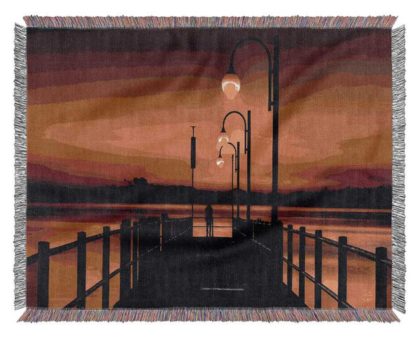 Pier Sunset Orange Woven Blanket