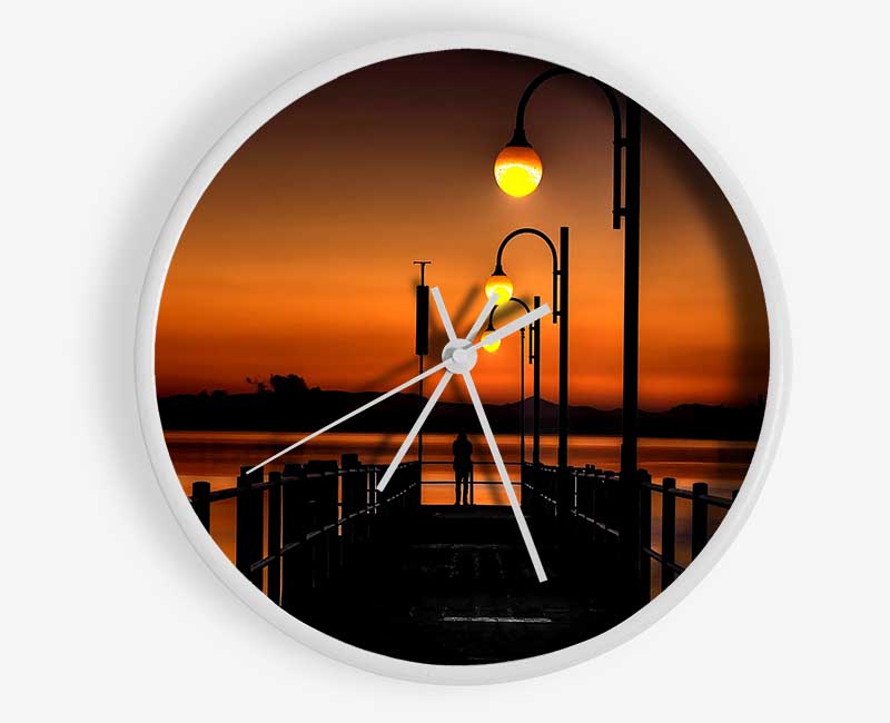 Pier Sunset Orange Clock - Wallart-Direct UK