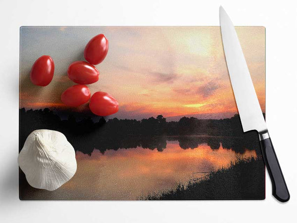 Sunset Tree Reflections Glass Chopping Board