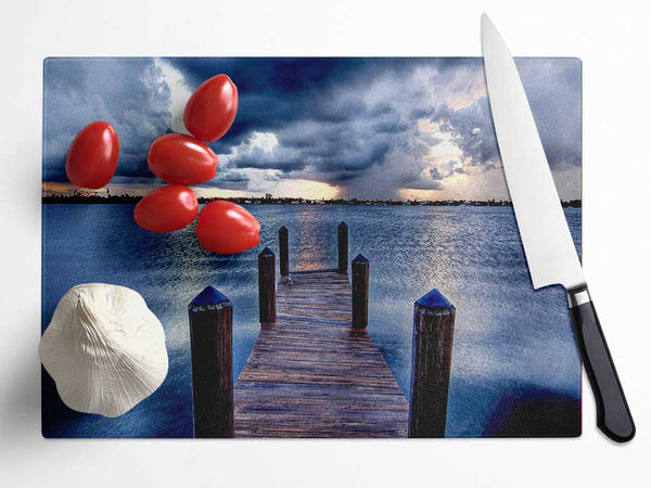 Pontoon Out To Sea Blue Glass Chopping Board