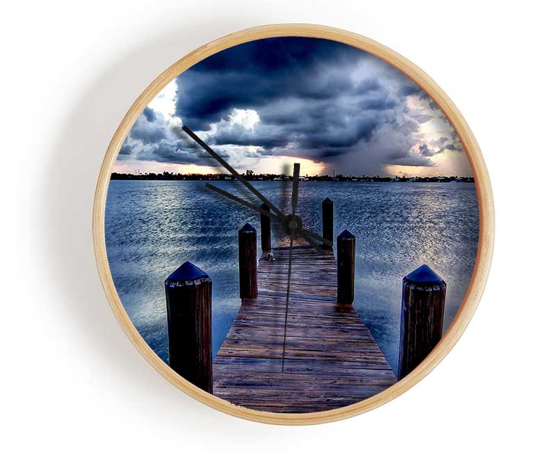 Pontoon Out To Sea Blue Clock - Wallart-Direct UK