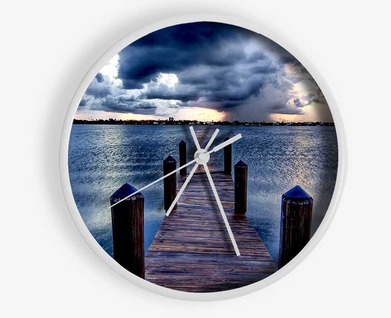 Pontoon Out To Sea Blue Clock - Wallart-Direct UK