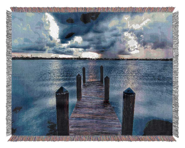 Pontoon Out To Sea Blue Woven Blanket