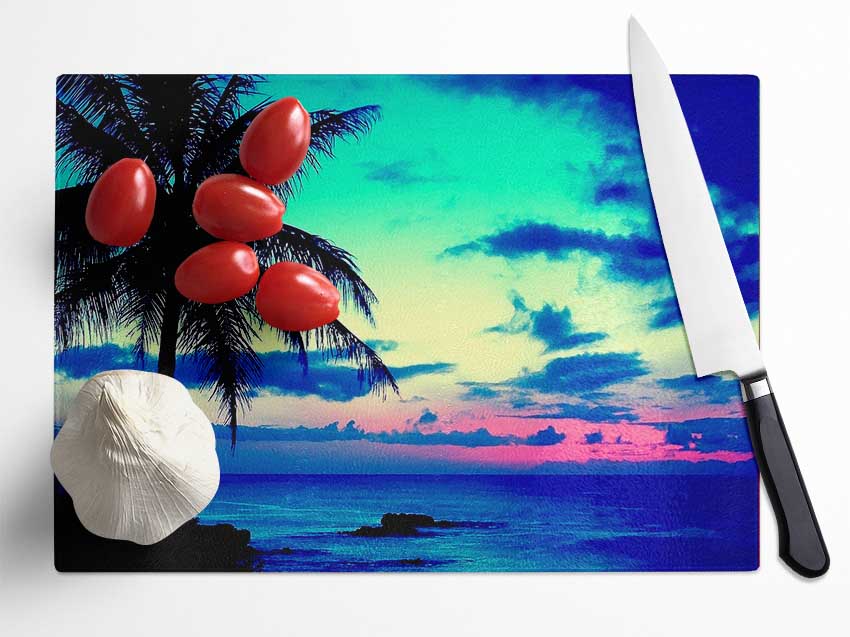 Tropical Sunrise Glass Chopping Board