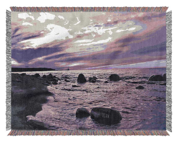 Stunning Lilac Sunset Ocean Woven Blanket