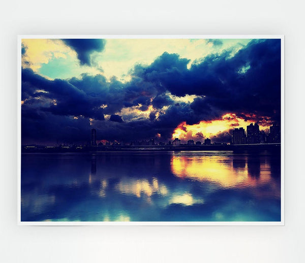 As The Sunset Beaks Through Over The City Print Poster Wall Art