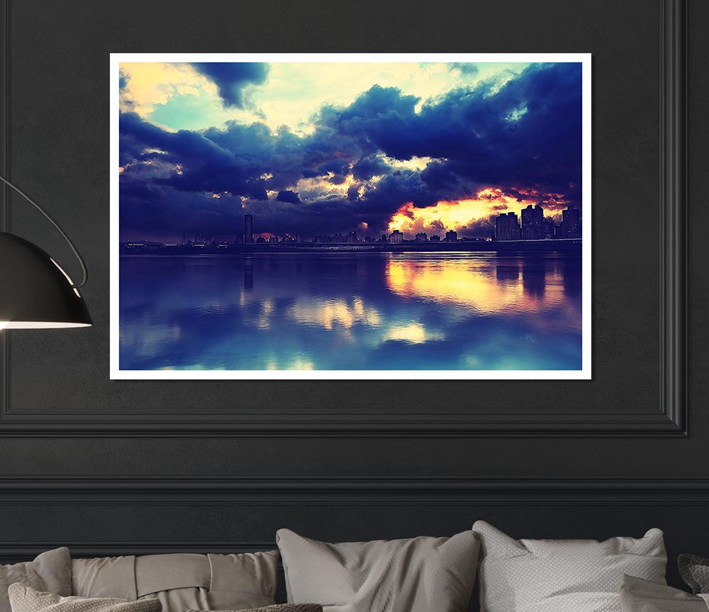 As The Sunset Beaks Through Over The City Print Poster Wall Art