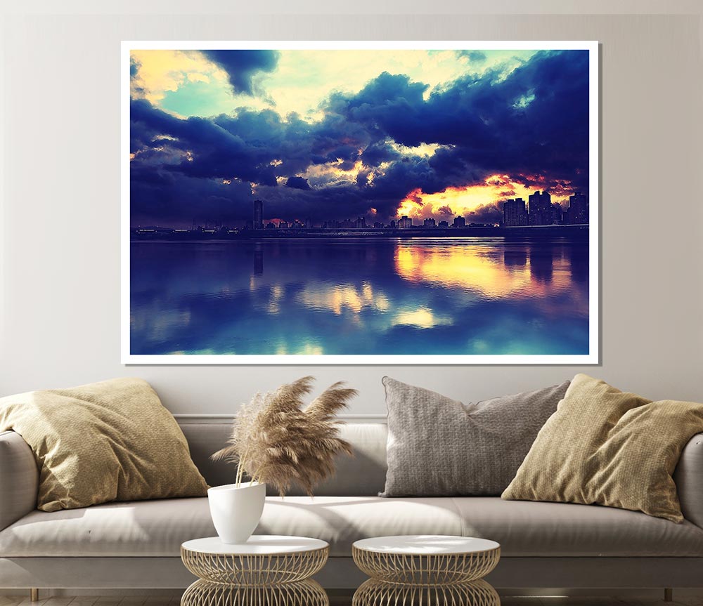 As The Sunset Beaks Through Over The City Print Poster Wall Art