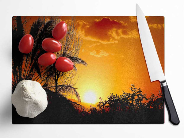 Beautiful Sunset Trees Glass Chopping Board