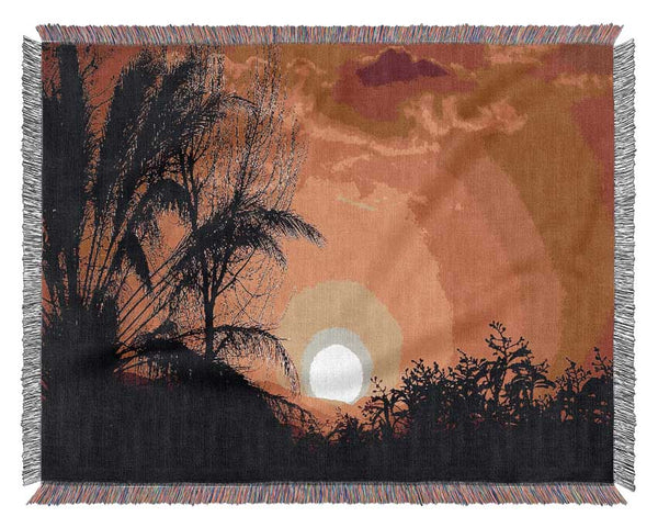 Beautiful Sunset Trees Woven Blanket