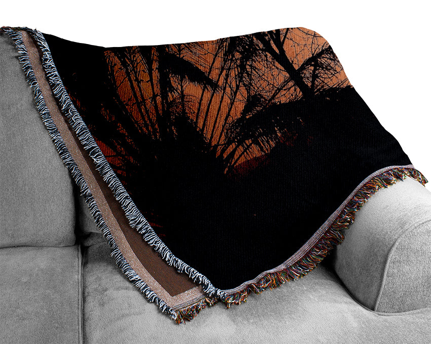 Beautiful Sunset Trees Woven Blanket