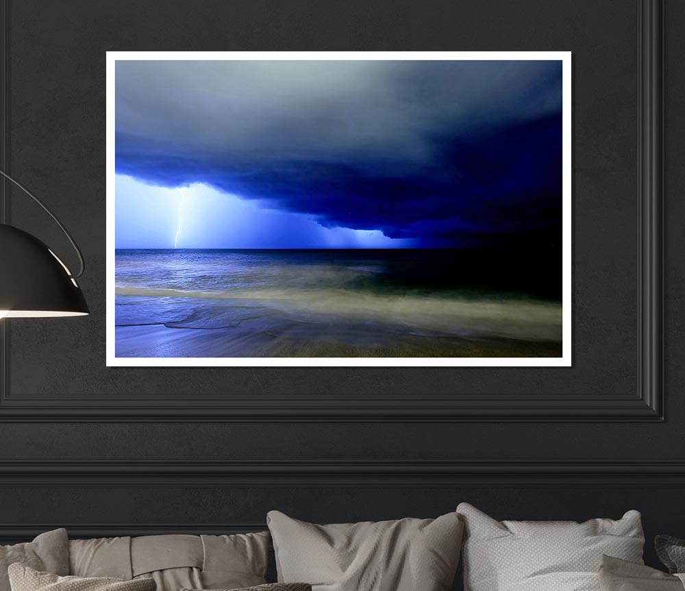 Blue Lightning Seas Print Poster Wall Art