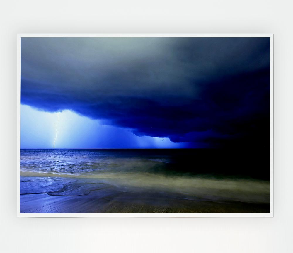 Blue Lightning Seas Print Poster Wall Art