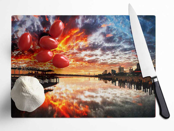 Fire Sky Ocean Reflection Glass Chopping Board