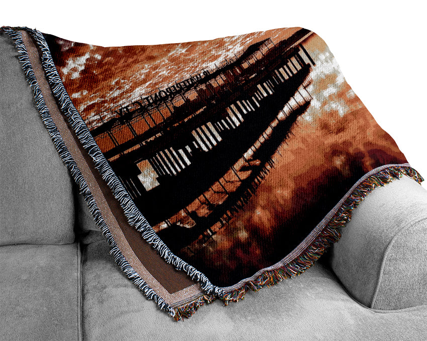 Fire Sky Ocean Reflection Woven Blanket