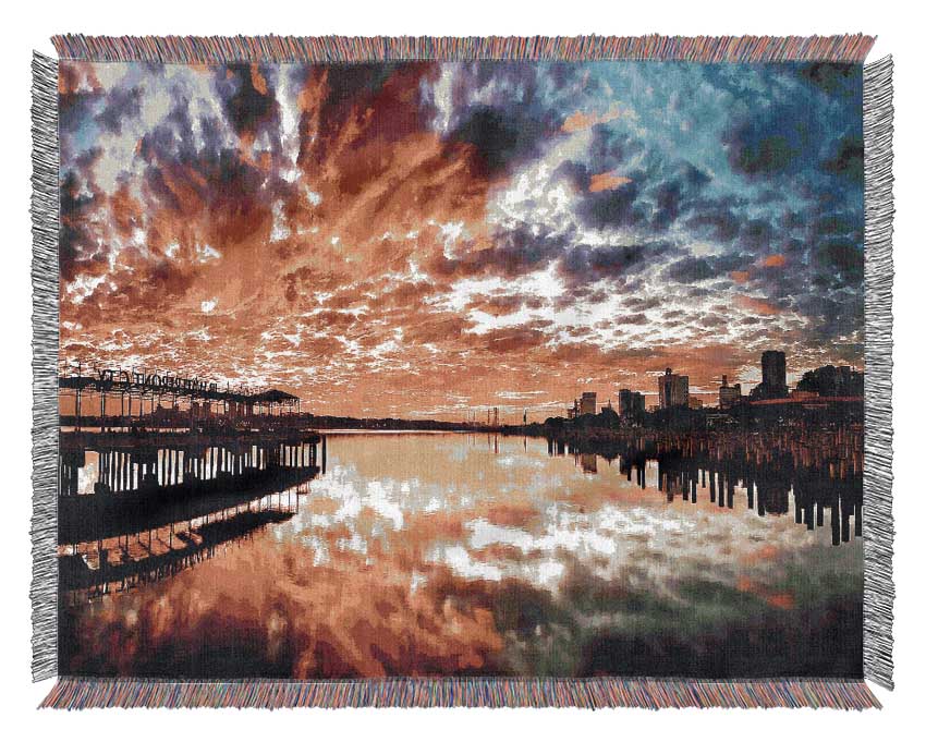 Fire Sky Ocean Reflection Woven Blanket