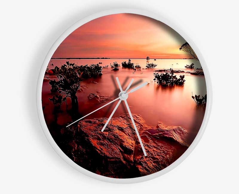 Tranquil Pink Ocean Trees Clock - Wallart-Direct UK