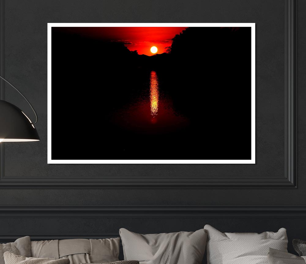 As The Stunning Red Sun Goes Down Print Poster Wall Art