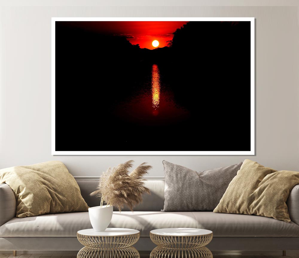 As The Stunning Red Sun Goes Down Print Poster Wall Art