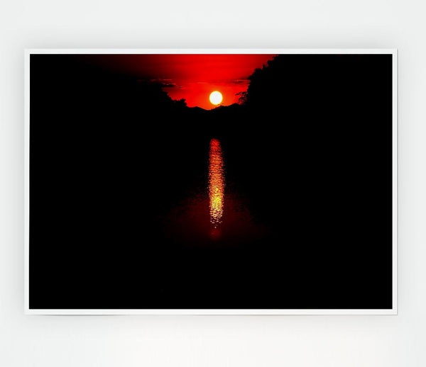 As The Stunning Red Sun Goes Down Print Poster Wall Art