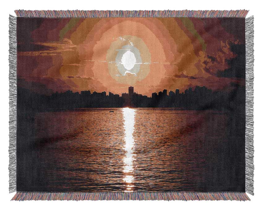 Sunset City Skyline Silhouette Woven Blanket