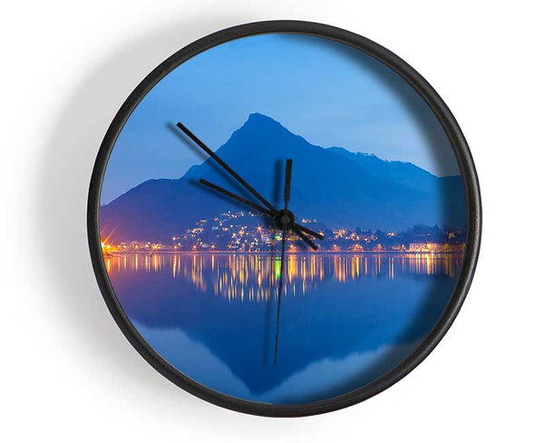 The Blue Mountain Reflects In The Tranquil Ocean Clock - Wallart-Direct UK