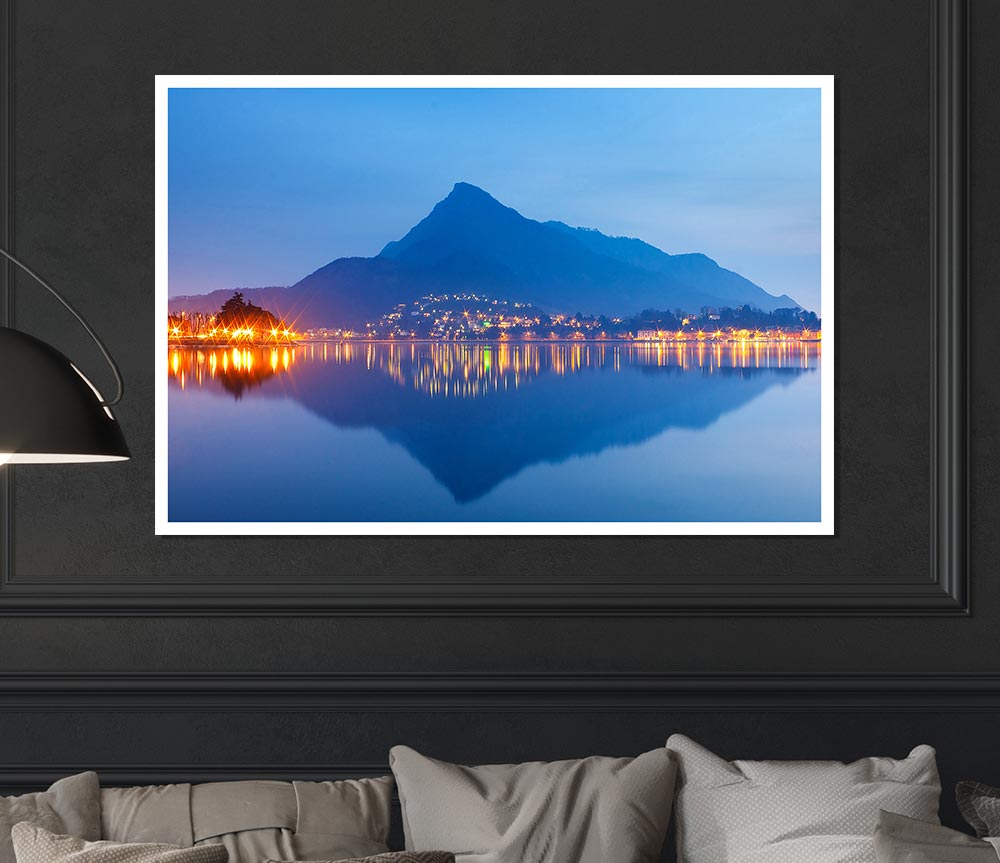 The Blue Mountain Reflects In The Tranquil Ocean Print Poster Wall Art