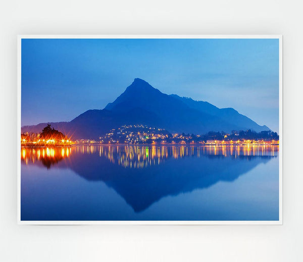 The Blue Mountain Reflects In The Tranquil Ocean Print Poster Wall Art